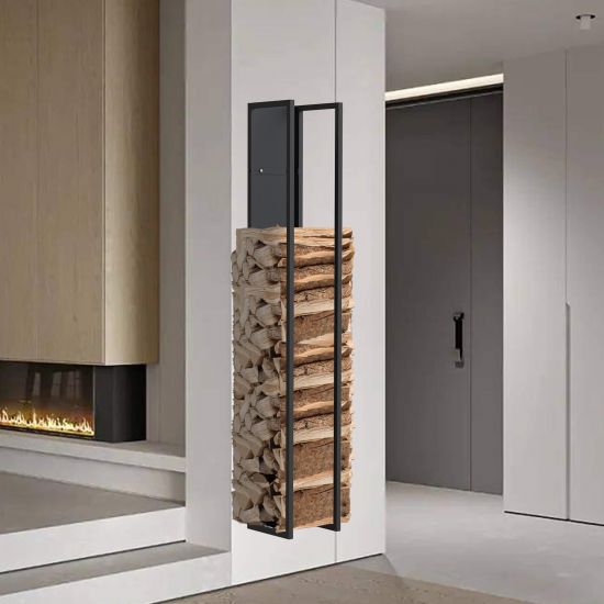 DanDiBo Kaminholzregal Innen Metall Schwarz Kaminholzständer 160 cm mit Rückwand an der Wand Hängend 96540 Holzkorb Kaminholzhalter Holzregal