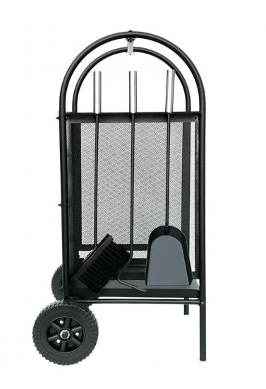 DanDiBo Kaminholzregal Innen Metall Schwarz Kaminholzständer 80 cm mit Kaminbesteck und Rädern 96358 Kaminholzwagen