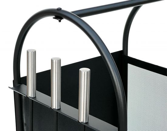 DanDiBo Kaminholzregal Innen Metall Schwarz Kaminholzständer 80 cm mit Kaminbesteck und Rädern 96358 Kaminholzwagen