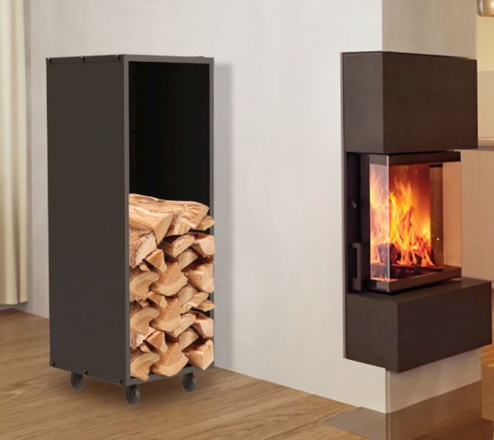 Preview: DanDiBo Kaminholzregal Innen Metall Schwarz Kaminholzständer 85 cm mit Rollen 96359 Kaminholzwagen Holzkorb Kaminholzhalter Holzregal