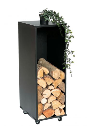 Preview: DanDiBo Kaminholzregal Innen Metall Schwarz Kaminholzständer 85 cm mit Rollen 96359 Kaminholzwagen Holzkorb Kaminholzhalter Holzregal