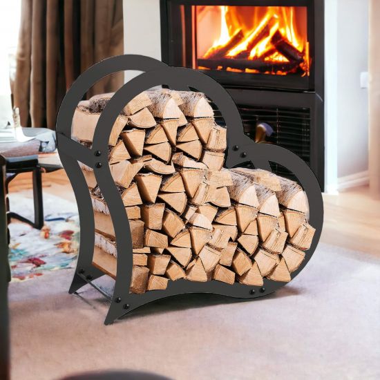 DanDiBo Firewood Rack Indoor Metal Black Standing Heart 52 cm Firewood Stand 96469 Firewood Holder Firewood Rack Firewood Rack