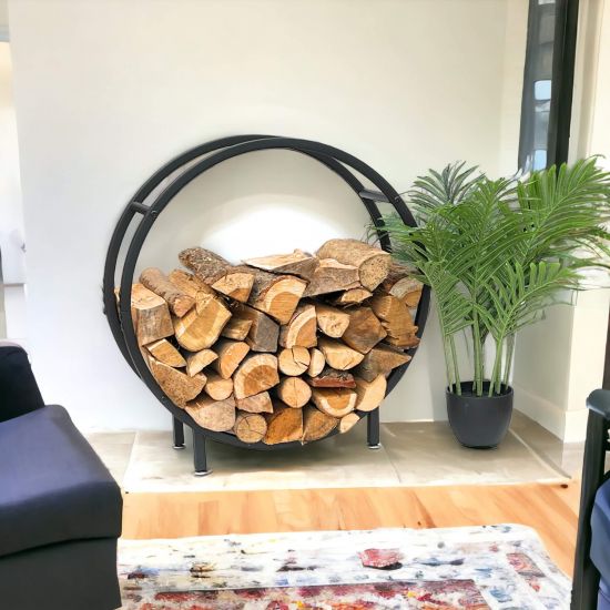 DanDiBo Kaminholzregal Innen Metall Schwarz Stehend Rund 60 cm Kaminholzständer 96468 Kaminholzhalter Brennholzregal Feuerholzregal