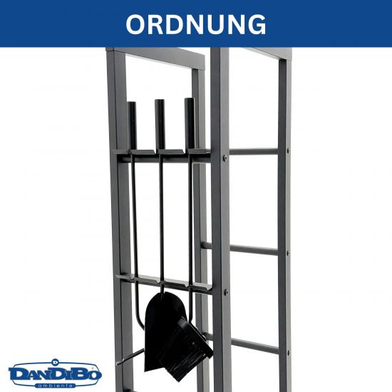 DanDiBo Kaminholzregal Innen Metall mit Besteck 96601 Brennholzregal Holzaufbewahrung Kaminholzständer Feuerholzregal