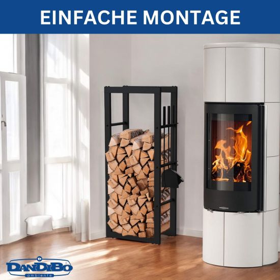 DanDiBo Kaminholzregal Innen Metall mit Besteck 96601 Brennholzregal Holzaufbewahrung Kaminholzständer Feuerholzregal