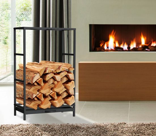 DanDiBo Kaminholzregal Innen Metall Schwarz Kaminholzständer 80 cm mit Schublade 96356 Holzkorb Kaminholzhalter Holzregal