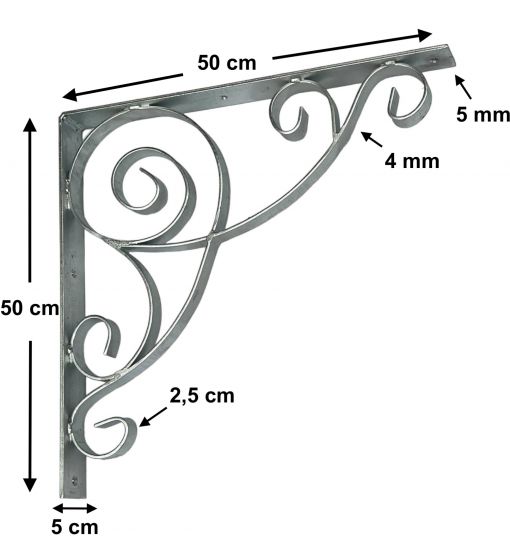 Preview: DanDiBo Konsole 50x50 cm Kopfbänder Schmiedeeisen 96420 Metall Feuerverzinkt Winkelverbinder Winkelkonsole Wandkonsole Regalhalter