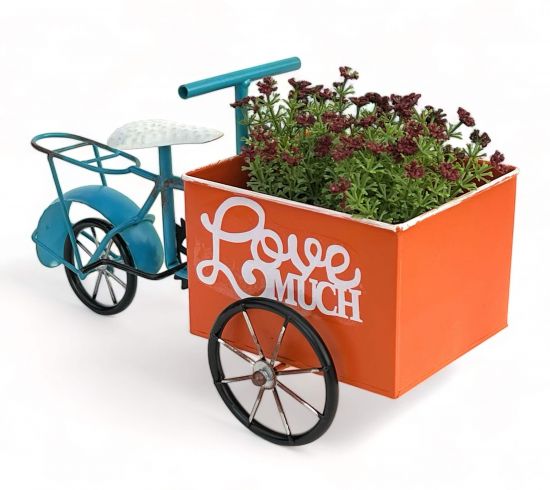 Preview: DanDiBo Flower Bike for Garden Metal Standing Bike Blue Orange 96530 Plant Bike Decorative Bike Flower Stand