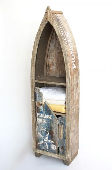 Regal Boot Bootsform Holz Massiv Antik MR16 Maritim Badregal Badschrank Braun Regal