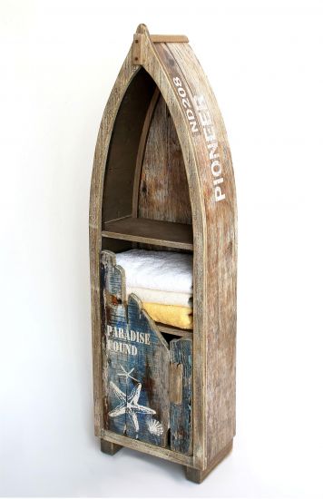 Preview: DanDiBo Regal Boot in Bootsform aus Holz Antik 7309 Maritim Bootsregal Badregal Badschrank Braun