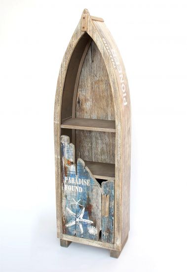 Preview: Regal Boot Bootsform Holz Massiv Antik MR16 Maritim Badregal Badschrank Braun Regal