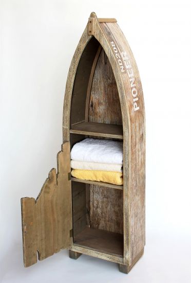 DanDiBo Regal Boot in Bootsform aus Holz Antik 7309 Maritim Bootsregal Badregal Badschrank Braun