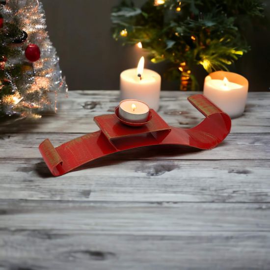 Preview: DanDiBo Schlitten Rot Metall Stehend Weihnachtsdeko Deko Weihnachten Kerzenhalter Teelichthalter Winter Modern