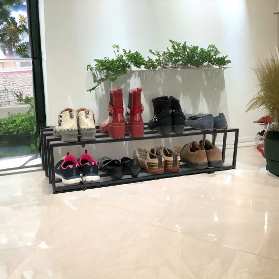 Preview: DanDiBo Schuhregal Metall Schwarz 2 Ebenen 96549 Schuhablage Schuhständer Modern Stabil Massiv Schuhschrank Ablage