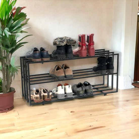 DanDiBo Schuhregal Metall Schwarz 3 Ebenen 96552 Schuhablage Schuhständer Modern Stabil Massiv Schuhschrank Ablage