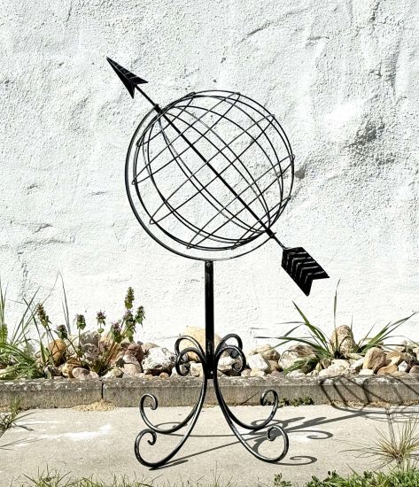 Preview: DanDiBo Sonnenuhr Garten Metall Globus 101806 Modern Stehend Sonnenuhr aus Schmiedeeisen 72 cm Gartenuhr Gartendeko