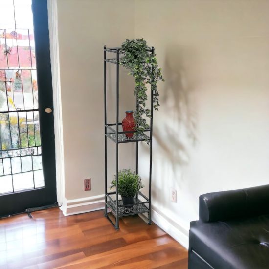 Preview: DanDiBo Standregal Schwarz Metall Schmal Stehend 3 Ebenen 110 cm Regal Küche Küchenregal 96485 Metallregal Eisen Modern