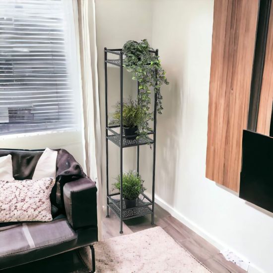 DanDiBo Standregal Schwarz Metall Schmal Stehend 3 Ebenen 110 cm Regal Küche Küchenregal 96485 Metallregal Eisen Modern