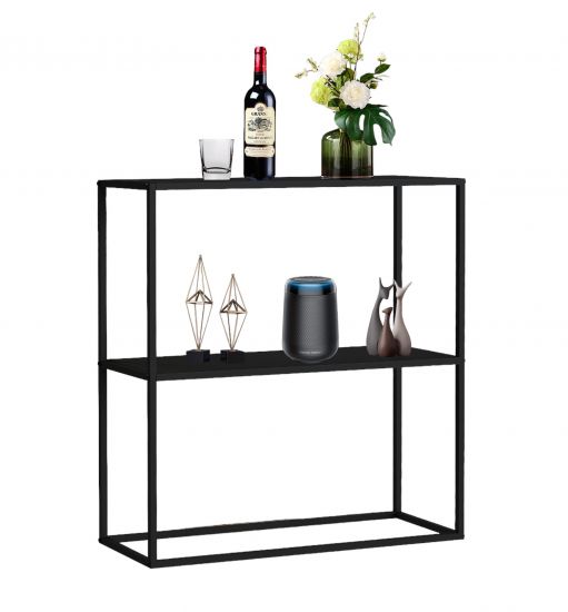 DanDiBo Console table Metal Black Narrow with 2 levels Modern 80x80x25 cm Shelf Standing shelf 96473 Metal shelf with shelf