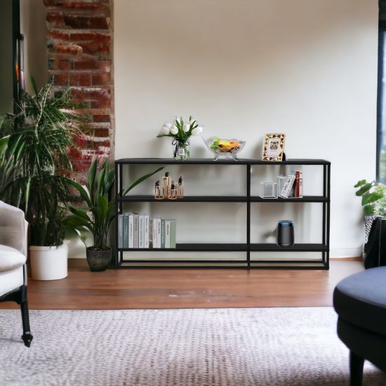 DanDiBo Console table Metal Black Narrow with 3 levels Modern 140x70x25 cm Shelf Standing shelf 96471 Metal shelf with shelf