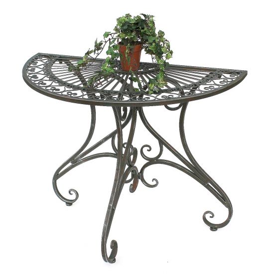 Tisch Halbrund Wandtisch Halbtisch 130434 Beistelltisch aus Metall 90 cm Gartentisch Konsole