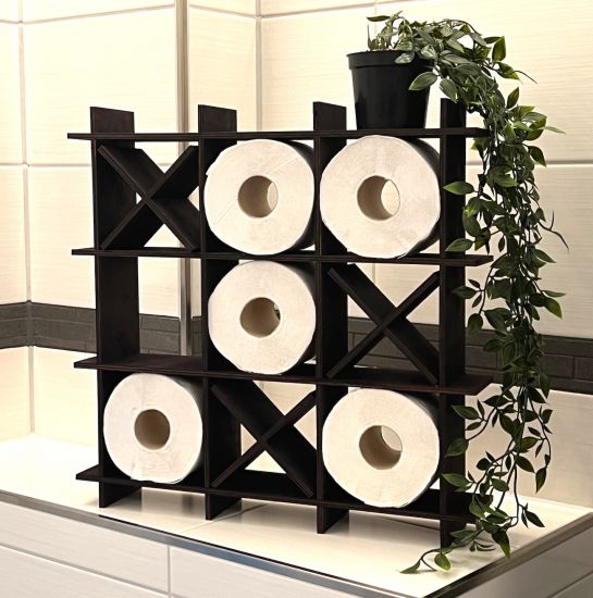 DanDiBo Toilettenpapierhalter Schwarz Holz Tic Tac Toe 96421 Klopapierhalter WC Freistehend Ersatzrollenhalter Papierhalter Rollenhalter