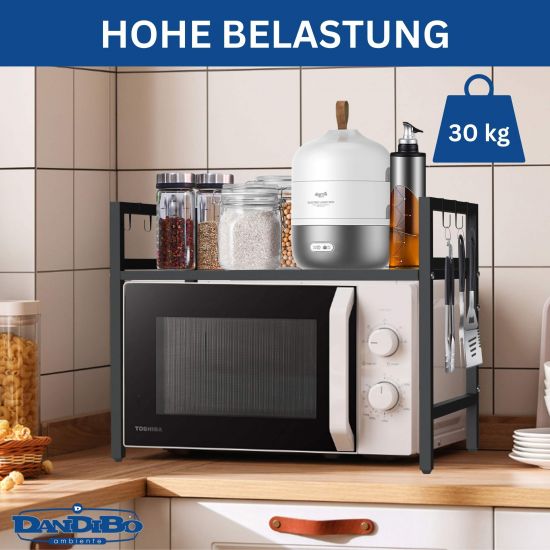 Preview: DanDiBo Verstellbares Küchenregal für Arbeitsplatte Schwarz Stehend 2 Stufig 40-64 cm Regal Küche 96613 Standregal