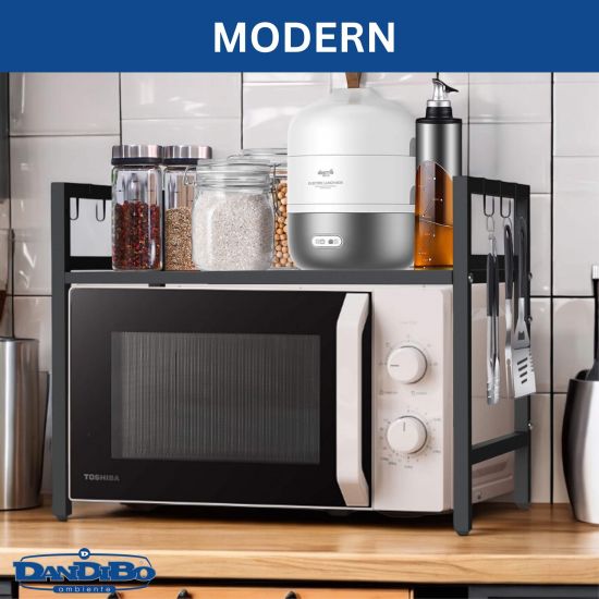 DanDiBo Verstellbares Küchenregal für Arbeitsplatte Schwarz Stehend 2 Stufig 40-64 cm Regal Küche 96613 Standregal