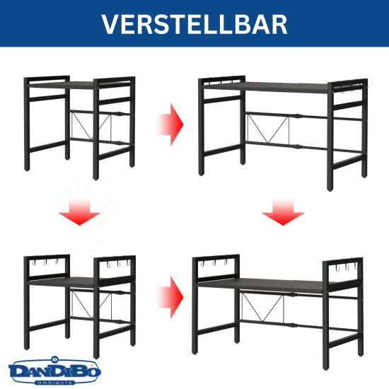 Preview: DanDiBo Verstellbares Mikrowellenregal 2 Stufig 40-64 cm Mikrowellen Regal 96613 Stehend Mikrowellenständer Küchenregal