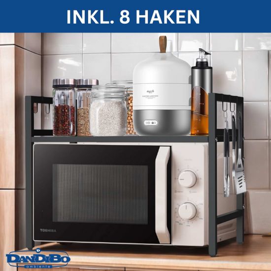 DanDiBo Verstellbares Küchenregal für Arbeitsplatte Schwarz Stehend 2 Stufig 40-64 cm Regal Küche 96613 Standregal