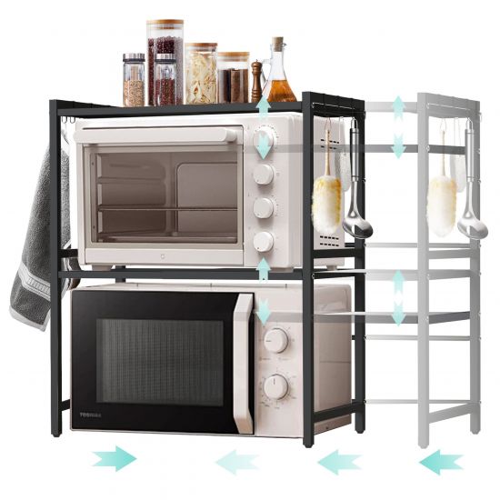 DanDiBo Verstellbares Mikrowellenregal 3 Stufig 40-64 cm Mikrowellen Regal 96614 Stehend Mikrowellenständer Küchenregal