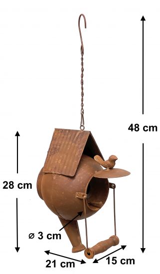 Preview: DanDiBo Vogelhaus zum Aufhängen Edelrost Deko Rost Gießkanne Wetterfest 96422 Nistkasten Futterstation für Vögel Shabby mit Kette hängend Metallkanne Kanne Balkon