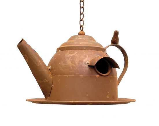 DanDiBo Vogelhaus zum Aufhängen Edelrost Deko Rost Gießkanne Wetterfest 96423 Nistkasten Futterstation für Vögel Shabby mit Kette hängend Metallkanne Kanne Balkon