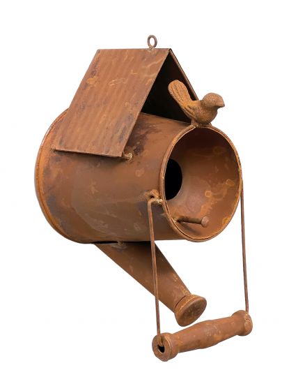 DanDiBo Vogelhaus zum Aufhängen Edelrost Deko Rost Gießkanne Wetterfest 96424 Nistkasten Futterstation für Vögel Shabby mit Kette hängend Metallkanne Kanne Balkon
