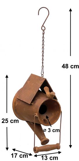 Preview: DanDiBo Vogelhaus zum Aufhängen Edelrost Deko Rost Gießkanne Wetterfest 96424 Nistkasten Futterstation für Vögel Shabby mit Kette hängend Metallkanne Kanne Balkon