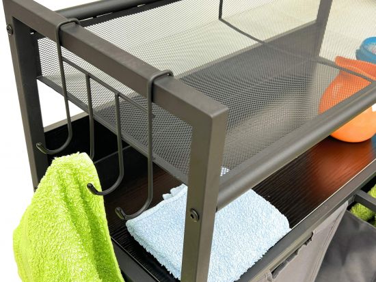 DanDiBo Wäschekorb 2 Fächer mit Ablagen Schwarz Metall 96501 Wäschesammler Wäschewagen mit Rollen Wäschebox Wäschekorb Wäschesack Modern