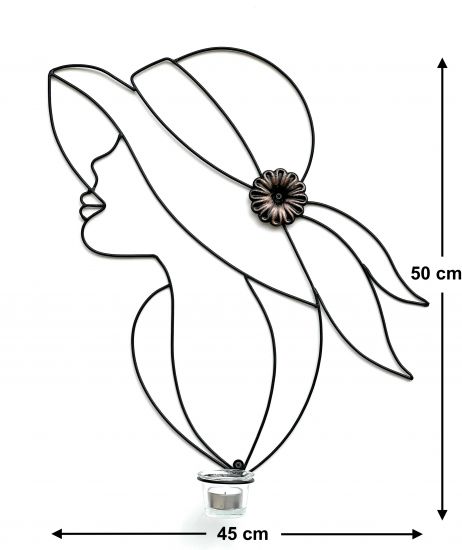 Preview: DanDiBo Wandteelichthalter Metall Schwarz 50 cm Dame Wandkerzenhalter 96324 Teelichthalter Wand Teelicht Wandleuchter