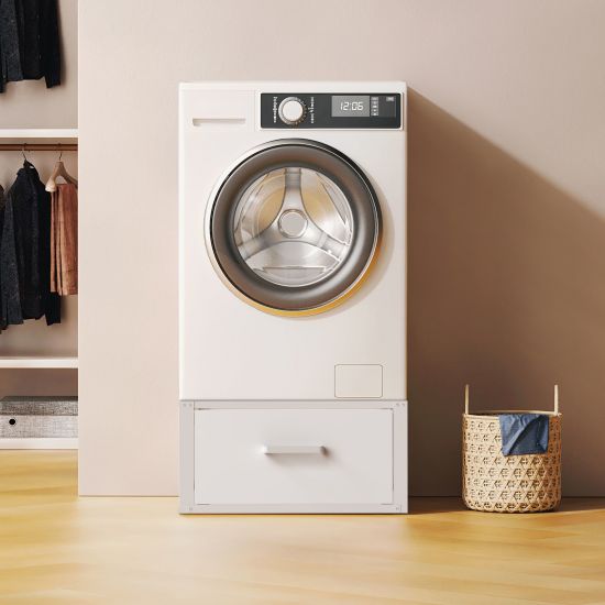 DanDiBo Washing machine base with drawer Metal White 96502 Washing machine base Washing machine pedestal Raised pedestal Modern Rubberised