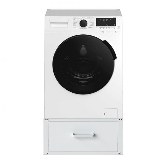 DanDiBo Washing machine base with drawer Metal White 96502 Washing machine base Washing machine pedestal Raised pedestal Modern Rubberised