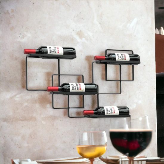 Preview: DanDiBo Weinregal Wand Metall Schwarz Wine Line Flaschenregal Flaschenständer Flaschenhalter für 4 Flaschen Schmal Modern Design