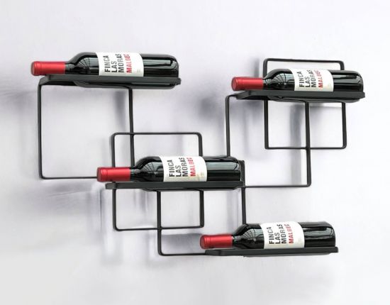 DanDiBo Wine Rack Wall Metal Black Wine Line Bottle Rack Bottle Rack Bottle Holder for 4 Bottles Narrow Modern Design