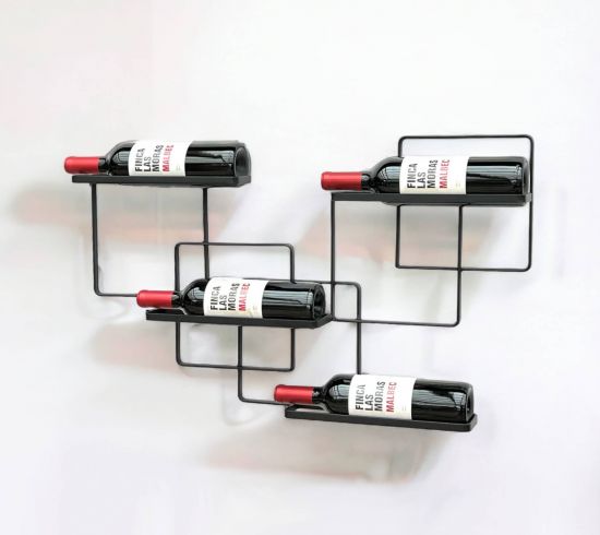 DanDiBo Wine Rack Wall Metal Black Wine Line Bottle Rack Bottle Rack Bottle Holder for 4 Bottles Narrow Modern Design