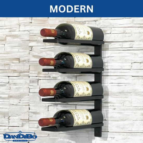 DanDiBo Weinregal Wand Schwarz Metall 96638 Flaschenregal Flaschenhalter Wandmontage Modern Wandhalter Wandregal für 4 Flaschen