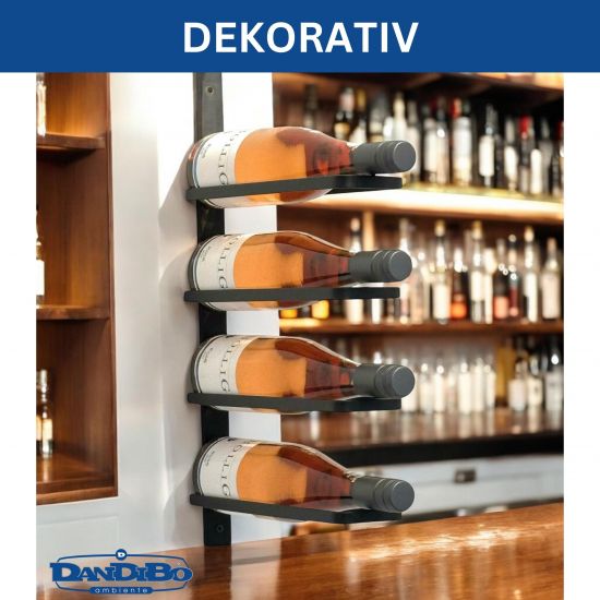 DanDiBo Weinregal Wand Schwarz Metall 96638 Flaschenregal Flaschenhalter Wandmontage Modern Wandhalter Wandregal für 4 Flaschen