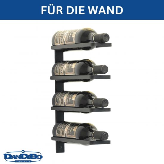 DanDiBo Weinregal Wand Schwarz Metall 96638 Flaschenregal Flaschenhalter Wandmontage Modern Wandhalter Wandregal für 4 Flaschen