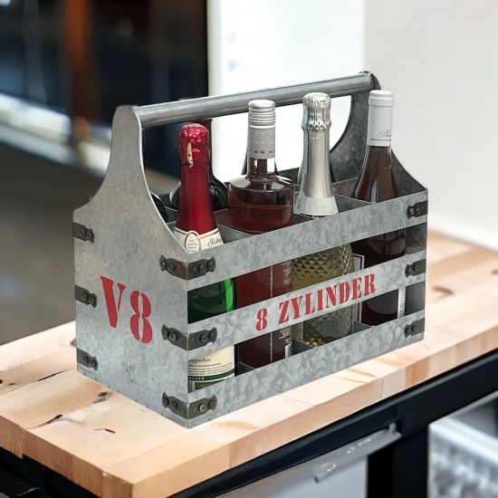 DanDiBo Weinträger Metall mit Öffner Flaschenträger 8 Zylinder V8 96404 Flaschenöffner Flaschenkorb Weinflaschenträger