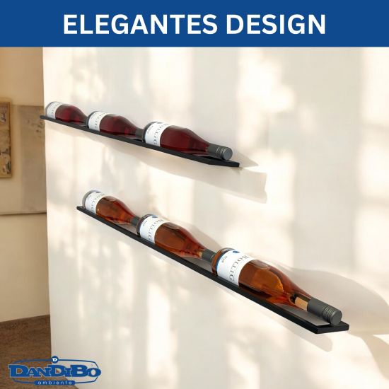 Preview: Weinregal Wand Metall 6 Flaschen Schwarz Linea 2er Set schwebende Weinhalterung Flaschenregal Schmal