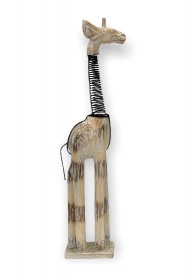 DanDiBo Deko Figur Giraffe Nr.40 Holzskulptur aus Holz Skulptur Beige Hell 68 cm Holzfigur Handgeschnitzt Stehend Tierfigur Schnitzskulptur