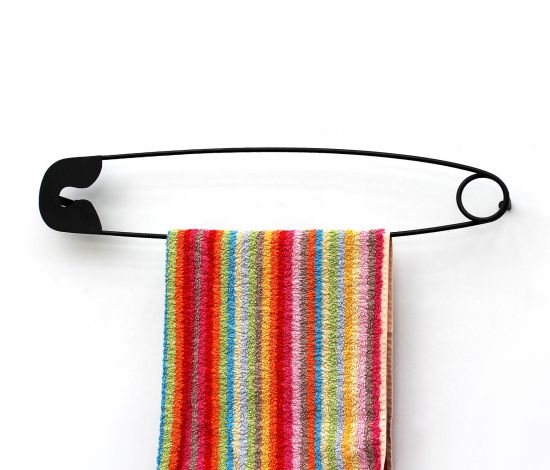 DanDiBo Design Handtuchhalter Handtuchstange Sicherheitsnadel 62 cm Garderobe Wand Büro Schwarz Metall Flur DIY