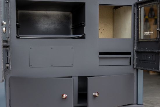 Kaminofen mit Backfach und Herdplatte Pracktik Lux Anthrazit RAL 7016 LINKS Holzofen 9,5 kW Kamin Ofen Dauerbrandofen Werkstattofen Schwedenofen Hüttenofen Heizofen